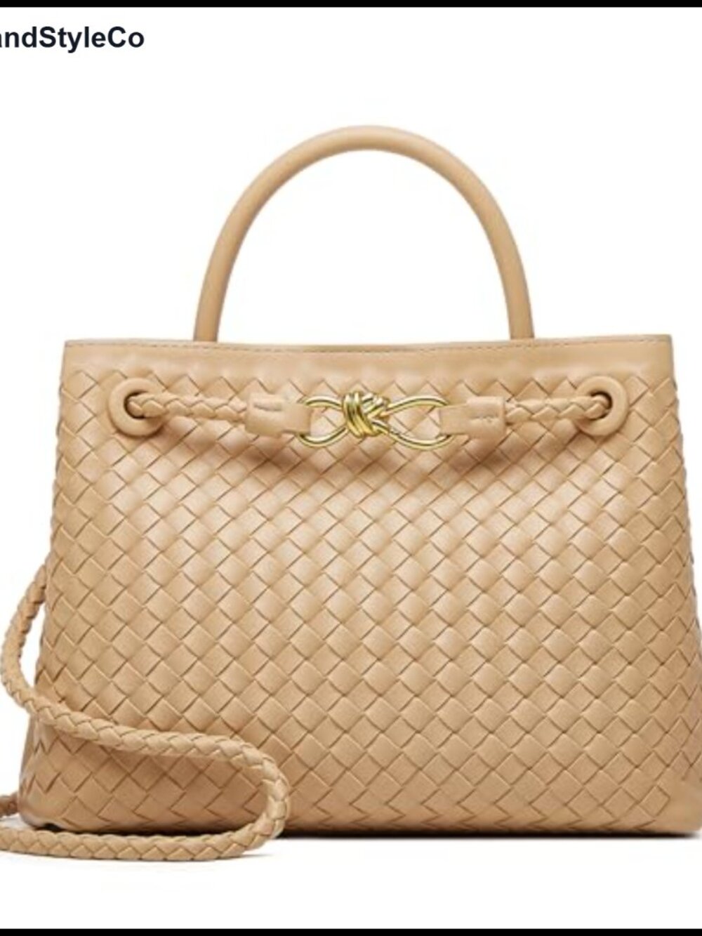 Woven Vegan Leather Satchel Handbag with Bowknot Shoulder Bag